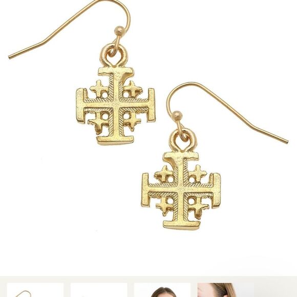 Gold Cross Dangle Earrings - Picture 1 of 3